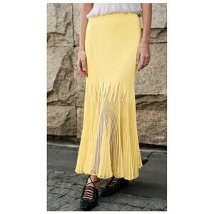 Commense Butter Yellow Pleated Mesh Knit Maxi Skirt XL Coastal Resort Balletcore